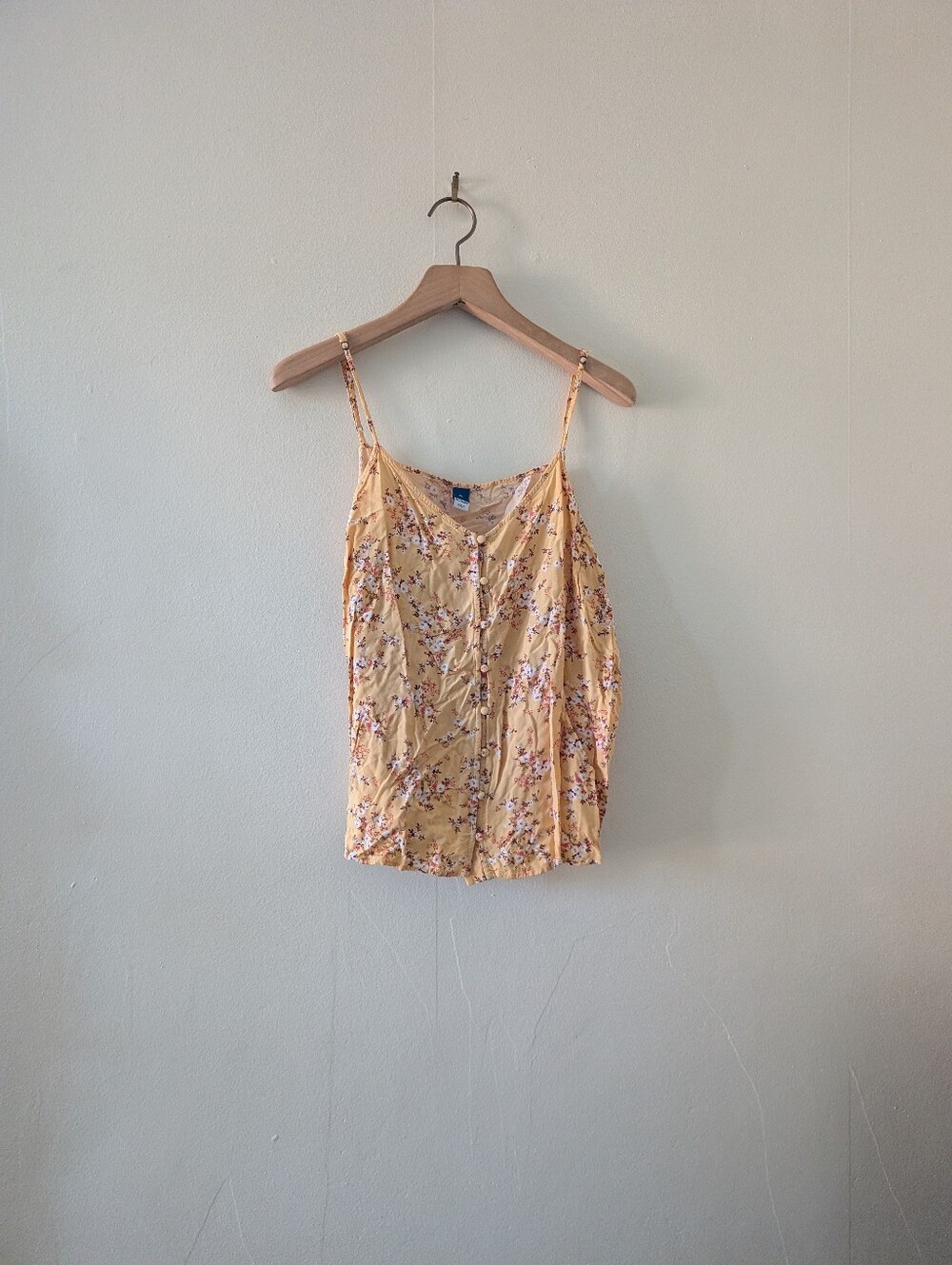 Old Navy Floral Button Front Cami Tank Top XL Yellow Ditsy Boho Cottagecore